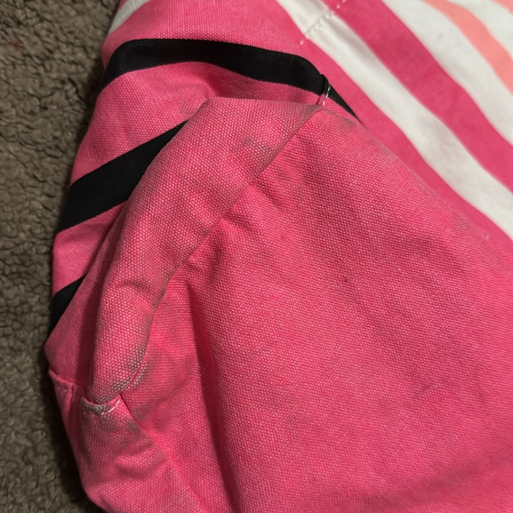 Victoria’s Secret Tote-Striped Pink White Black Peach-Open Top-“Rope” Handles - Picture 8 of 16